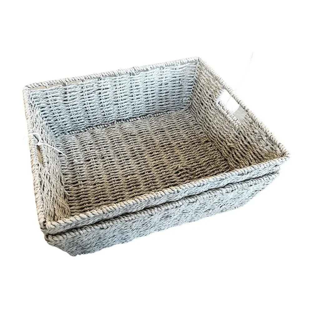 Brand New Set of Two Whitmor Rattique Shelf Tote with handles, Gray, Pantry Bin